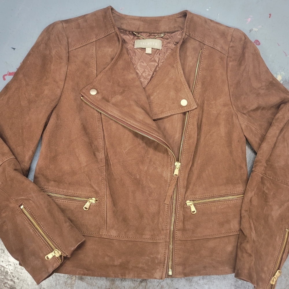 TALBOTS WOMEN'S GOAT SUEDE LEATHER MOTO JACKET SZ 4P